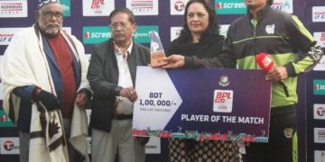 ১৩তম ম্যাচে ম্যান অব দ্য ম্যাচ নির্বাচিত হলেন সিলেট টাইটানসের নাসুম আহমেদ